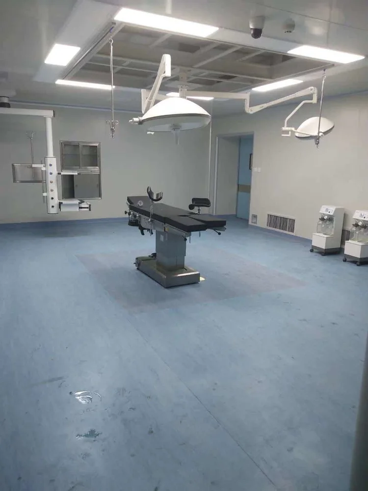 Operating-room equipment during the installation and finishing stage.